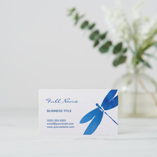 Waterverf Dragonfly-Visitekaartjes | Blauw Visitekaartje (Staand voorkant)