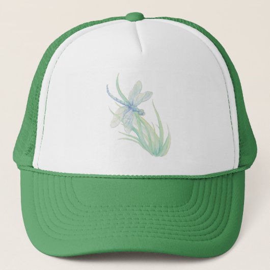 Waterverf Dragonfly Water Insect Blue Green Trucker Pet (Voorkant)