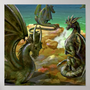Waterverf Dragons Fantasy Art Poster