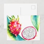 Waterverf drakenfruit in gedurfde kleuren op wit briefkaart (Voorkant / Achterkant)