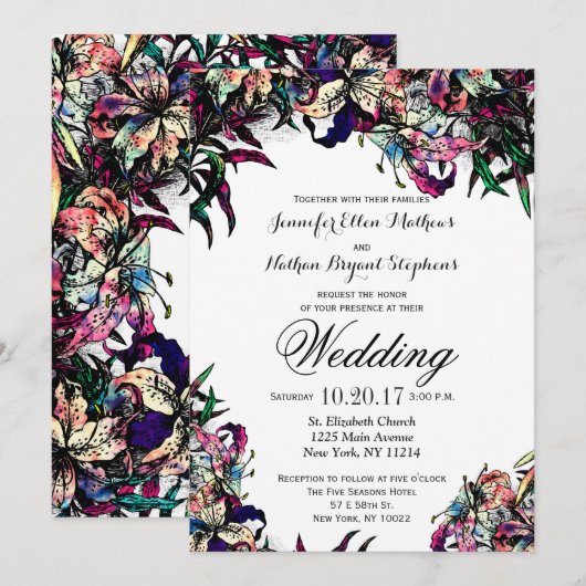 Waterverf drakenlelies huwelijksuitnodigingen kaart (Voorkant / Achterkant)