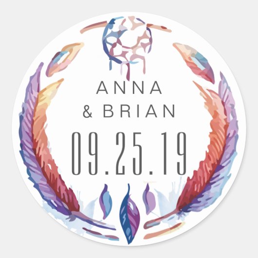 Waterverf Dream Catcher Feathers Boho Wedding Ronde Sticker (Voorkant)