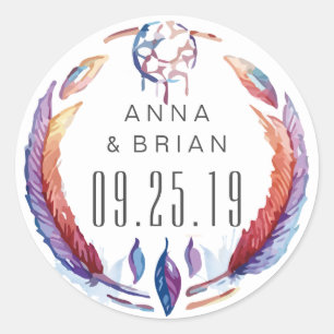 Waterverf Dream Catcher Feathers Boho Wedding Ronde Sticker