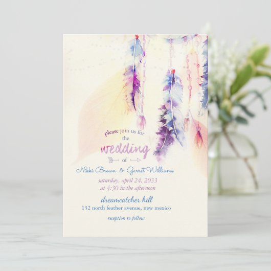Waterverf Dreamcatcher Boho bruiloft uitnodiging (Staand voorkant)