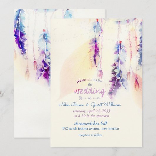 Waterverf Dreamcatcher Boho bruiloft uitnodiging (Voorkant / Achterkant)