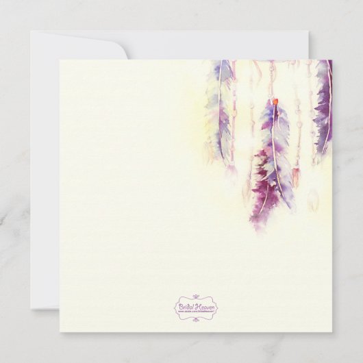 Waterverf Dreamcatcher Feathers Bruiloft Kaart (Achterkant)
