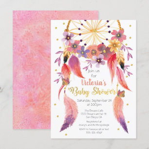 Waterverf Dreamcatcher Goudfolie Baby shower Kaart