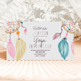 Waterverf dreamcatcher veren yoga instructeur visitekaartje