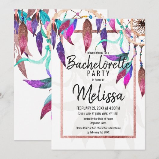 Waterverf Dreamweaver Roos Gold Bachelorette Kaart (Voorkant / Achterkant)