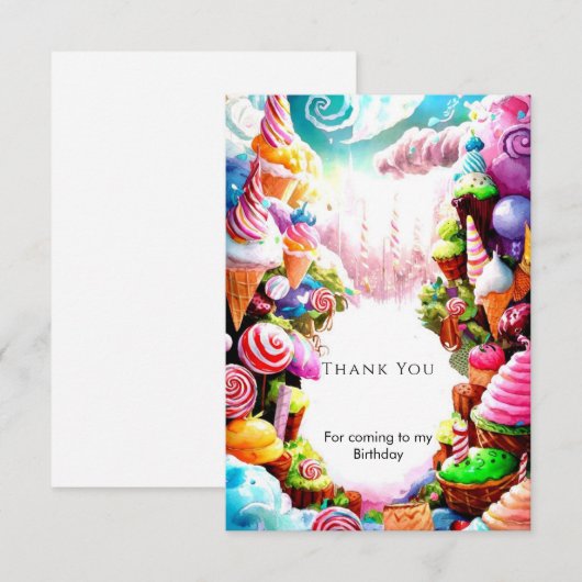 Waterverf Dreamy Candyland Verjaardag Bedankkaart (Voorkant / Achterkant)
