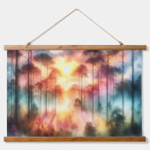 Waterverf Dreamy Misty Forest bij zonsopgang | Hangend Wandkleed (Voorkant 2)