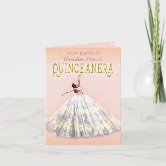 Waterverf Dress Blush Pink Gold Quinceanera Fancy (Voorkant)