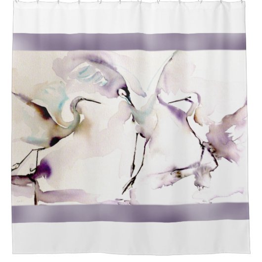 waterverf "Drie dansende kranen" Douchegordijn (Voorkant)