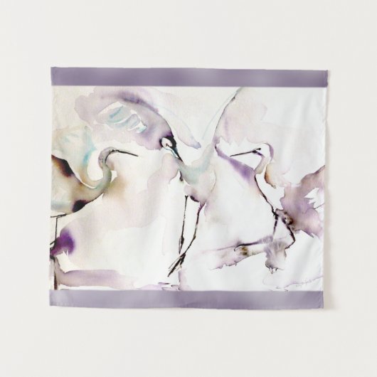 waterverf "Drie dansende kranen" Wandkleed (Voorkant (horizontaal))