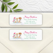 Waterverf drie honden klaar voor kerstmis etiket