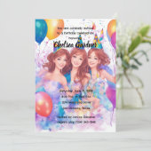 Waterverf Drie jonge meisjes vieren Verjaardag Kaart (Staand voorkant)