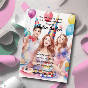 Waterverf Drie Jongeren Vieren Verjaardag Kaart