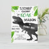 Waterverf Drie-Rex Dinosaurus 3e Verjaardag Uitnod Kaart (Staand voorkant)