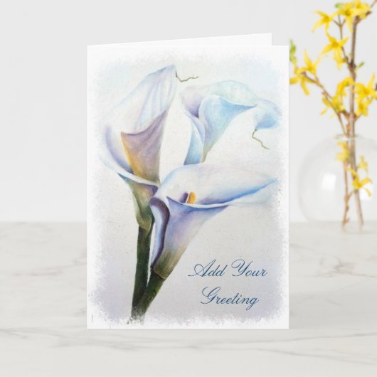 WATERVERF DRIE WITTE LELIESTENGELS BEMOEDIGEND KAART (Gele Bloem)