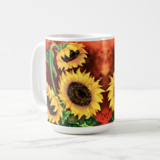 Waterverf Drie Zonnebloemen Koffie Mok (Voorkant links)