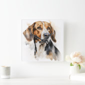 WATERVERF DRIEKLEURIGE FOXHOUND DOG VIERKANTE KLOK (Huis)