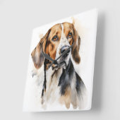 WATERVERF DRIEKLEURIGE FOXHOUND DOG VIERKANTE KLOK (Hoek)