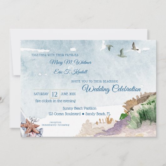 Waterverf Driftwood Boho Beach Wedding Kaart (Voorkant)