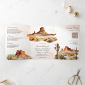 Waterverf - Dringende Bergcactus QR Code Weddensch Drieluik Uitnodiging (Binnen)