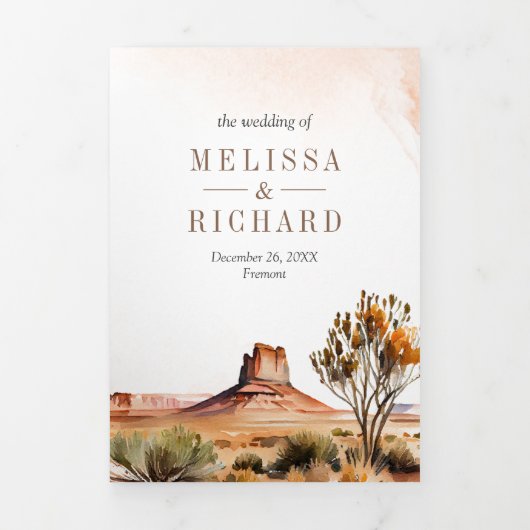 Waterverf - Dringende Bergcactus QR Code Weddensch Drieluik Uitnodiging (Cover)