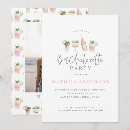 waterverf drink bachelorette partijfoto aankondiging (Voorkant / Achterkant)