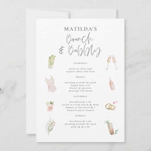 Waterverf drink brunch en bachelorette aankondiging (Achterkant)