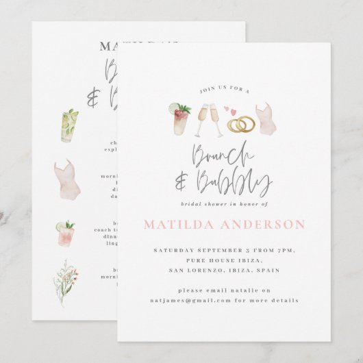 Waterverf drink brunch en bachelorette aankondiging (Voorkant / Achterkant)