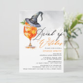 Waterverf Drink Up Witches Spritz Halloween Party Kaart (Staand voorkant)