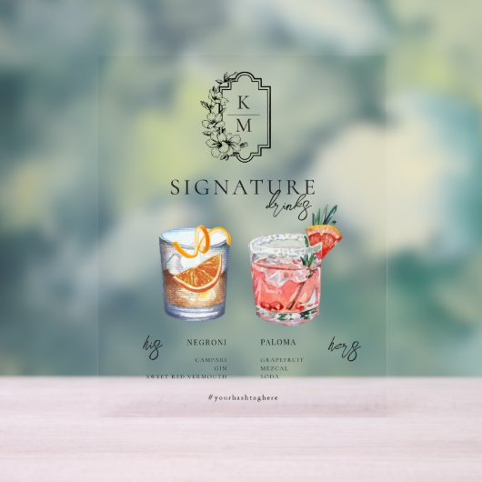 Waterverf | Drink van de Bride & Groom Signature Acryl Bord (Neutraal)