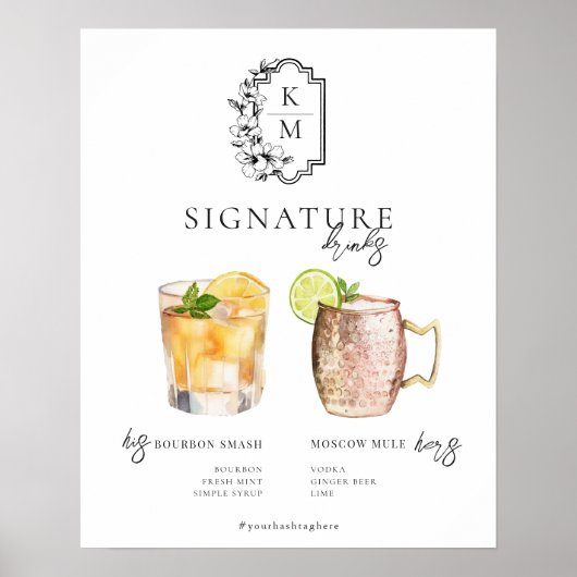 Waterverf | Drink van de Bride & Groom Signature Poster (Voorkant)