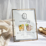 Waterverf | Drink van de Bride & Groom Signature Poster<br><div class="desc">Pas dit teken aan met de namen van de bruid en de bruidegom en hun favoriete keuze voor de drink. Verschillende cocktailillustraties kunnen op verzoek worden gemaakt. Voeg uw douanetekst aan dit ontwerp toe door de "Edit this design sjabloon"vakjes op de rechterkant van het punt te gebruiken of de blauwe...</div>