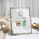 Waterverf | Drink van de Bride & Groom Signature Poster<br><div class="desc">Pas dit teken aan met de namen van de bruid en de bruidegom en hun favoriete keuze voor de drink. Verschillende cocktailillustraties kunnen op verzoek worden gemaakt. Voeg uw douanetekst aan dit ontwerp toe door de "Edit this design sjabloon"vakjes op de rechterkant van het punt te gebruiken of de blauwe...</div>