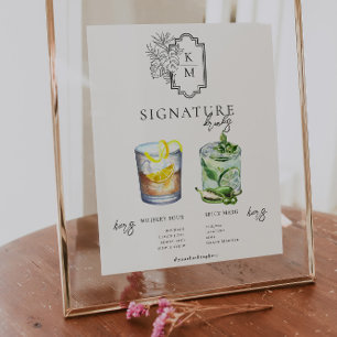 Waterverf   Drink van de Bride & Groom Signature Poster