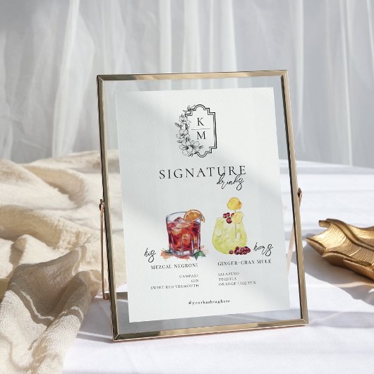 Waterverf | Drink van de Bride & Groom Signature Poster