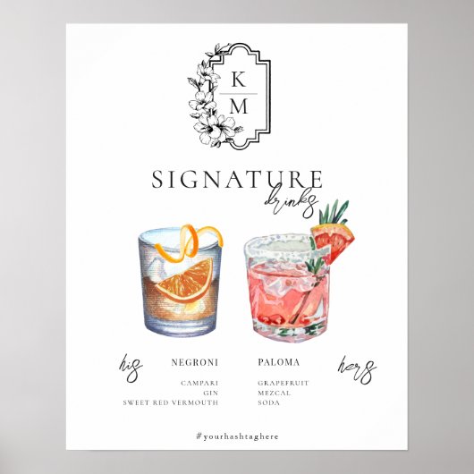 Waterverf | Drink van de Bride & Groom Signature Poster (Voorkant)