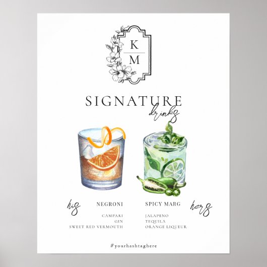Waterverf | Drink van de Bride & Groom Signature Poster (Voorkant)