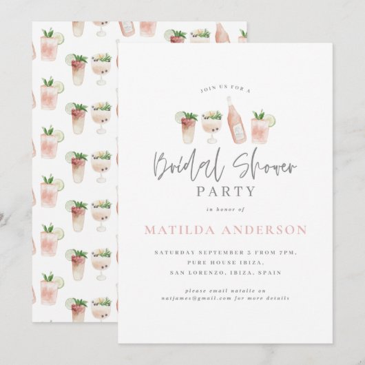 waterverf drink vrijgezellenfeest partijuitnodigin aankondiging (Voorkant / Achterkant)