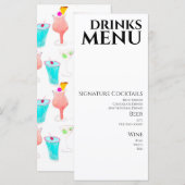 Waterverf Drinken Cocktail Wine Wedding Menu (Voorkant / Achterkant)