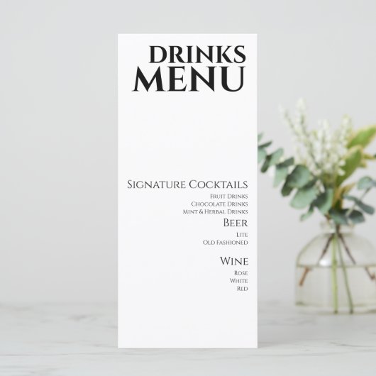 Waterverf Drinken Cocktail Wine Wedding Menu (Staand voorkant)