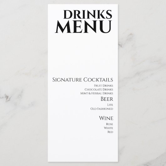 Waterverf Drinken Cocktail Wine Wedding Menu (Voorkant)