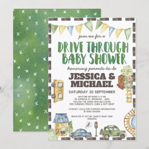 Waterverf drive through Baby shower Kaart