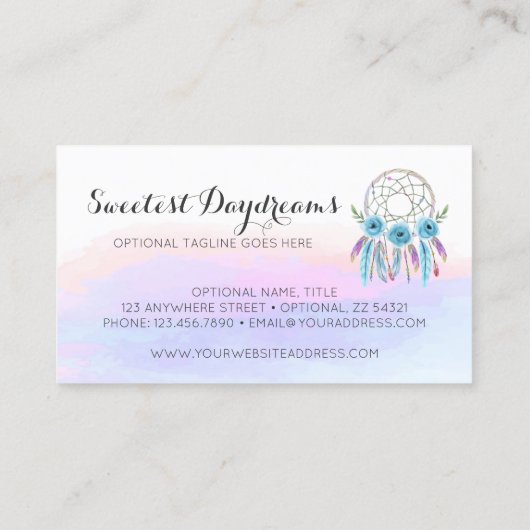 Waterverf Drocatcher Feathers Rustic Boho Chic Visitekaartje (Achterkant)