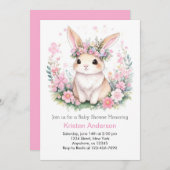 Waterverf Dromen: Baby Meisje Konijnendouche Kaart (Voorkant / Achterkant)