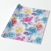 Waterverf - Dromerig Roos Wrapping Paper Roll Cadeaupapier (Uitgerold)