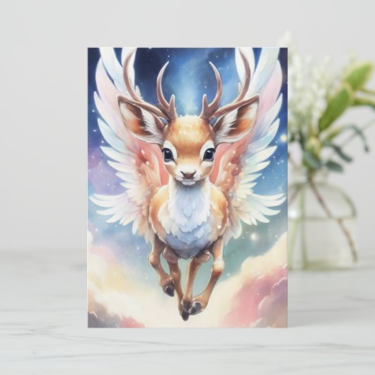 Waterverf dromerig super Schattige rendier Feestdagenkaart (Staand voorkant)
